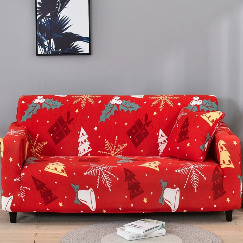 Anyseat Sofa Cover Red Christmas Tree Gift Box Design Stretchable Non Slip Slipcover