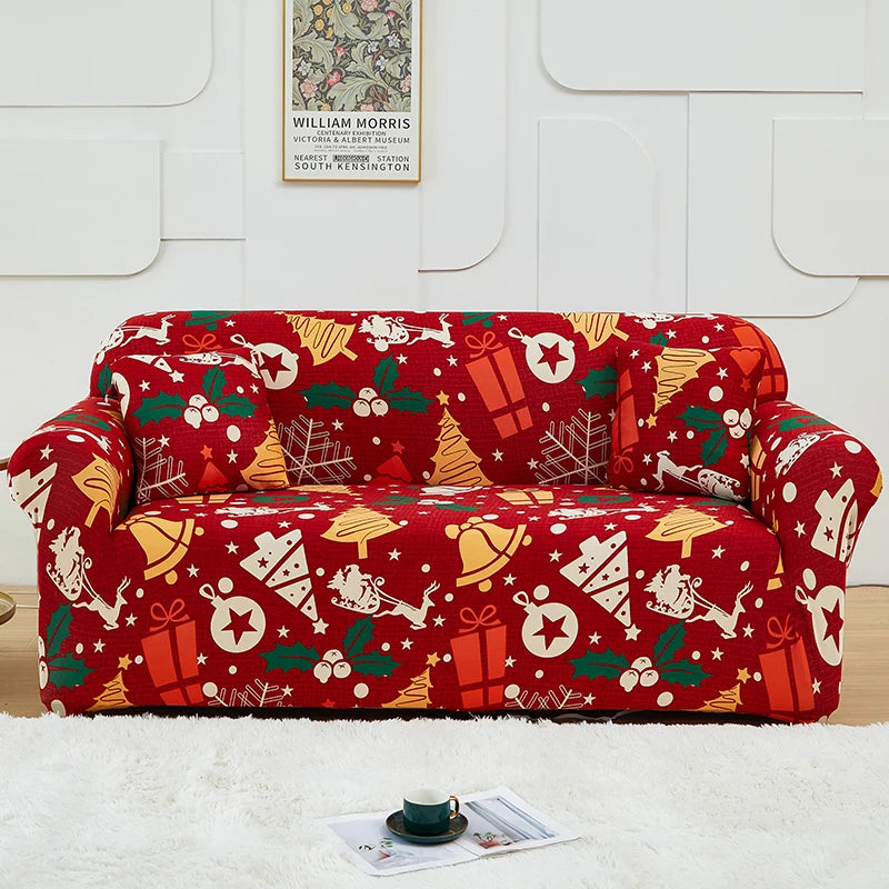 Anyseat Sofa Cover Red Mix Christmas Print Design Stretchable Non Slip Slipcover