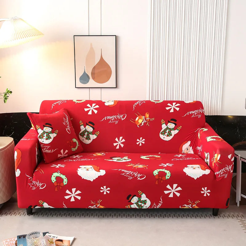 Anyseat Sofa Cover Red Christmas Snowman Design Stretchable Non Slip Slipcover