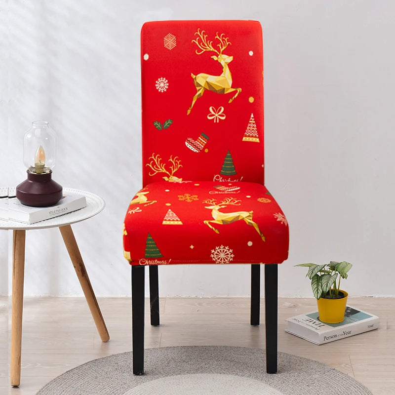 Anyseat Chair Cover Red with Xmas Gold Icon Design with Anti-Dirt and Elastic Material for Dining Room Kitchen Wedding Hotel Banquet Restaurant