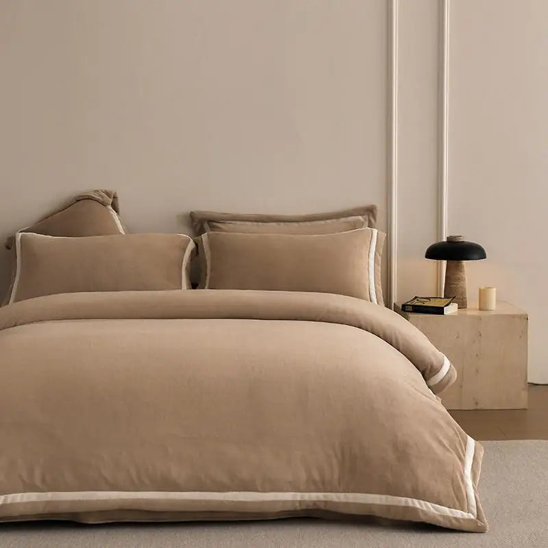 Anycozy Duvet Cover Set Plain Coffee Flat Bed Sheet Ultra Soft Cozy Fluffy Bedding Collection