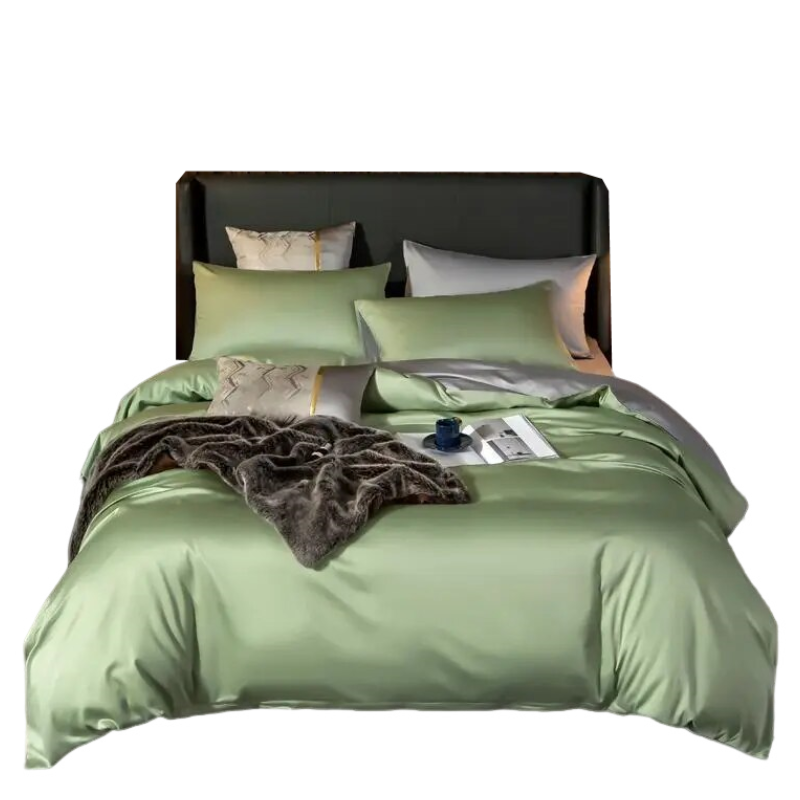 Anycozy Bed Sheet Green Light Grey Ultra Soft Luxury Egyptian Cotton Bedding Cover Twin Size 6 Pcs Bed Set