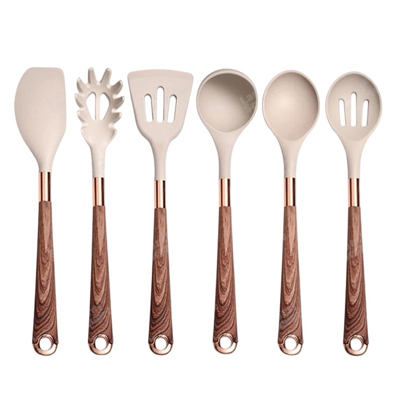 Anygleam Kitchen Utensils Non-stick Brown 6 Set Gold Plated Handle with Support Point Cooking Tool Accessories Heat Resistant Kitchenware