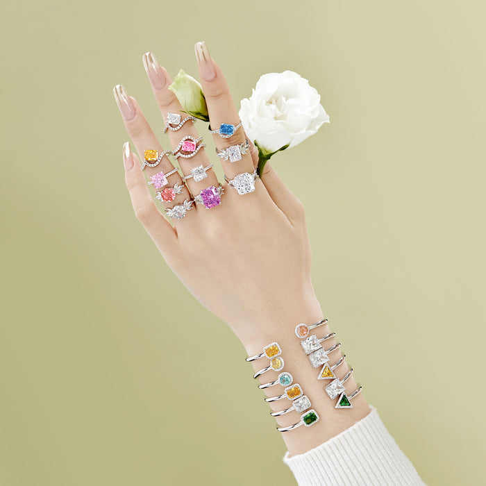 ANYCO Ring Fine Jewelry Square 925 Sterling Silver Rings Bridal Yellow Diamond CZ 8A 2ct Wedding Jewelry For Women