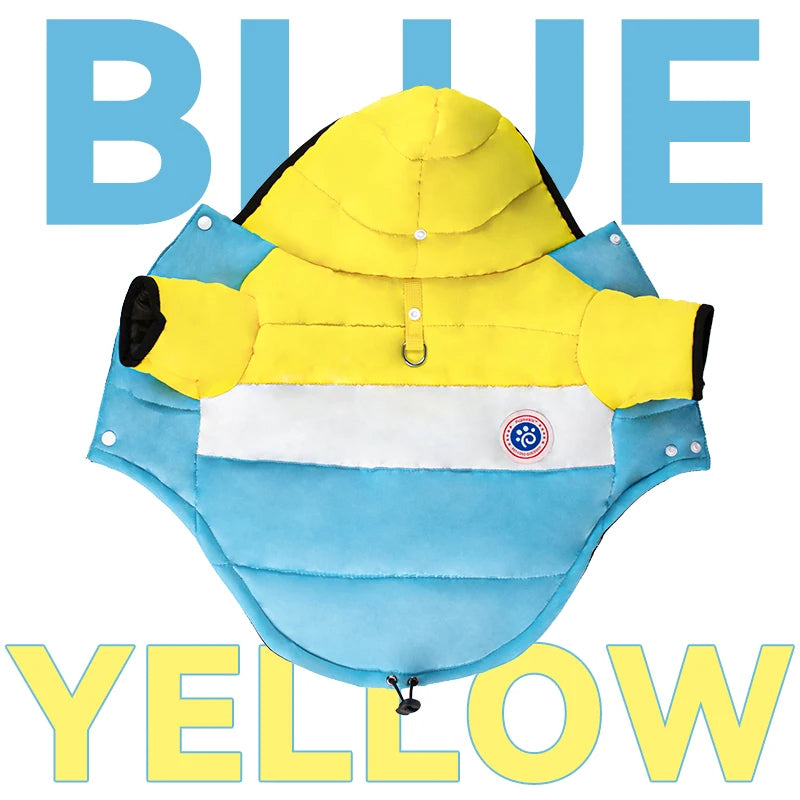 ANYWAGS Pet Clothes Yellow Blue Warm Cotton Coat with Arms Sleeves and Hoodie for Cosplay and Cold Weathers