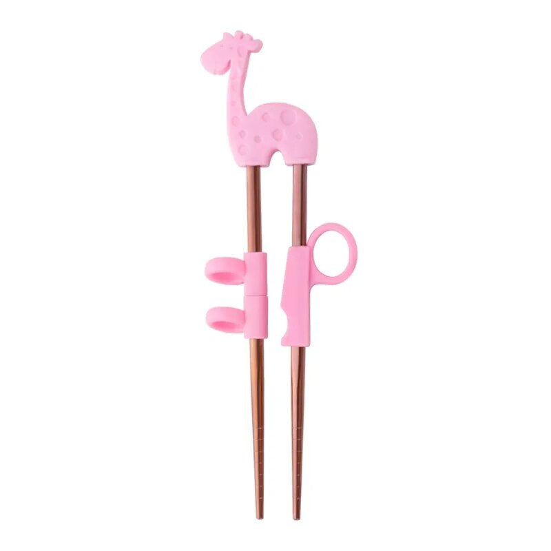 Anygleam Chop Stick Pink Giraffe 1 Pair Reusable Red Rainbow  Stainless Steel Cartoon for Kids and Children Kitchen Accessories