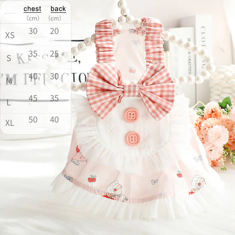 Anypet Princess Dog Dress – Pink Cosplay Outfit with Big Buttons and Tassel Print for Special Occasions
