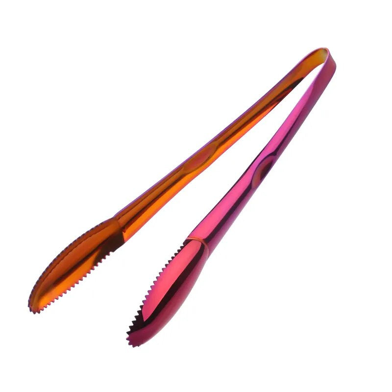 Anygleam Tong Red Ranbow 2Pcs Stainless Steel Clip Tableware for Salad, BBQ and Grill Party Accessory