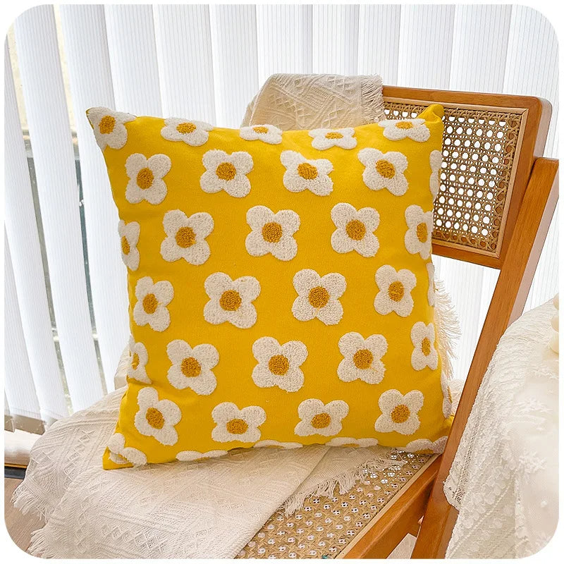 Anypillow Pillowcase Daisy Floral Embroidered Decorative Cushion Cover
