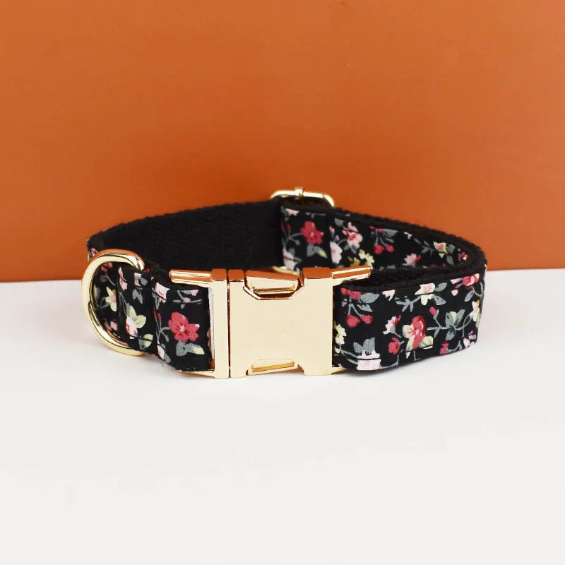 ANYWAGS Pet Collar Black Floral Stylish Accessory with Safety Buckle Durable Strap