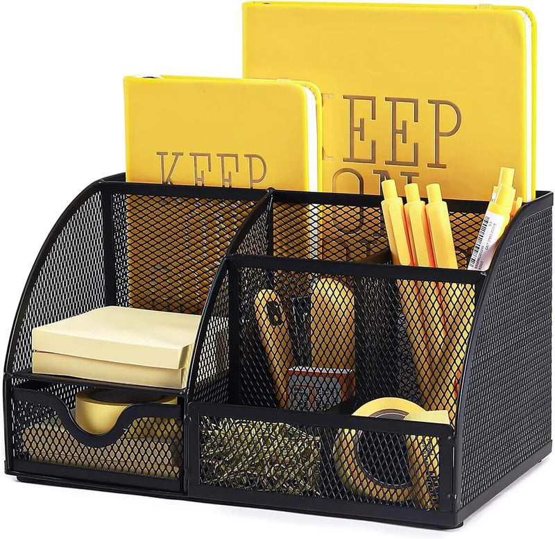 “AnyCraft Black Mesh Desk Organizer with Multi‑Compartment Storage for Office & School Supplies”