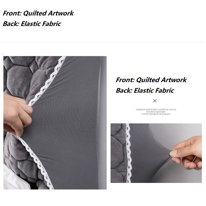 Anycozy Headboard Cover Light Gray Cube Pattern Super Soft Smooth Quilted Velvet Bed Back Dust Protector Cover 200x70cm