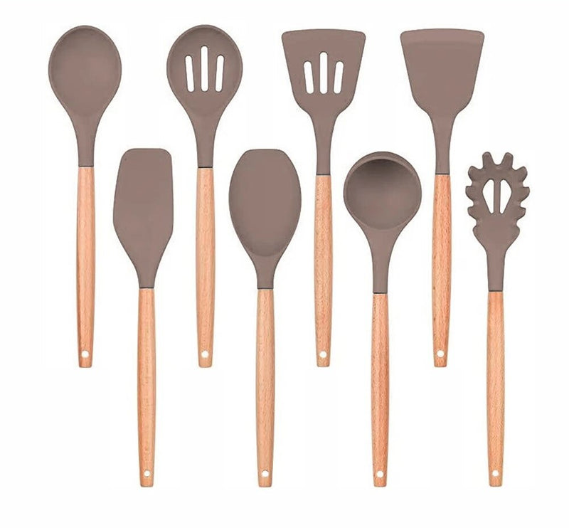 Anygleam Kitchen Utensils 8 Set Natural Beech Wooden Handle Cookware Tool Heat Resistant Non Stick Accessories