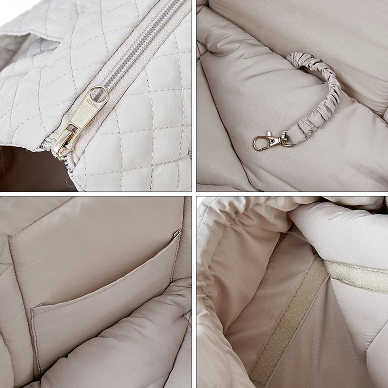 Anypet Quilted Thicken Beige Korean-Inspired Pet Carrier Handbag & Shoulder Bag