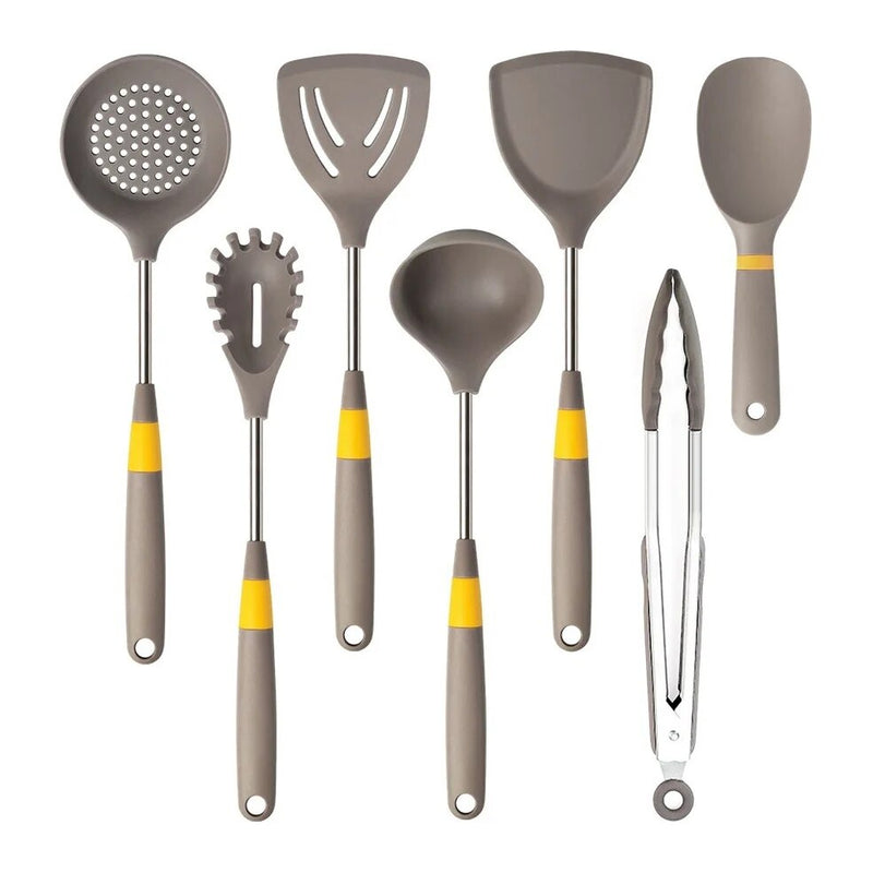 Anygleam Cooking Utensil 5 Set Khaki Heat Resistant Tools Spatula Kit with 1 Tong and 1 Rice Spatula Kitchen Accessories Kitchenware for Nonstick Cookware