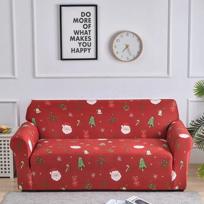 Anyseat Sofa Cover Red Christmas Tree Santa Claus Design Stretchable Non Slip Slipcover
