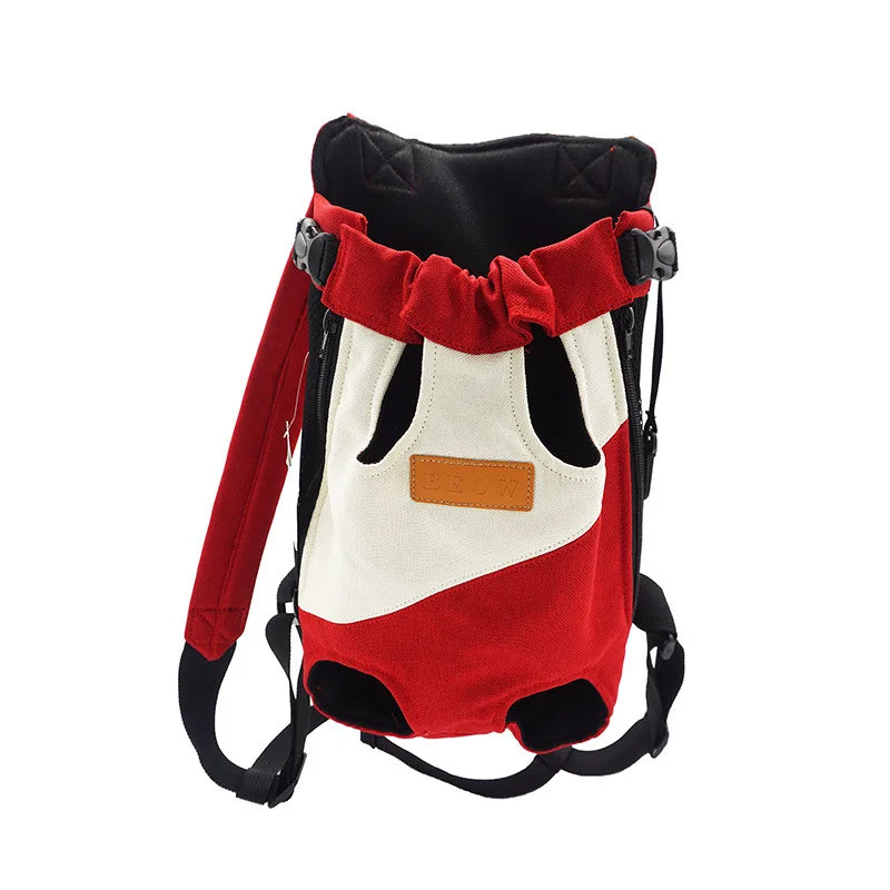 ANYWAGS Pet Carrier White Red XL Denim Breathable Travel Backpack for Large XL Pets with Pockets for Carrying Supplies