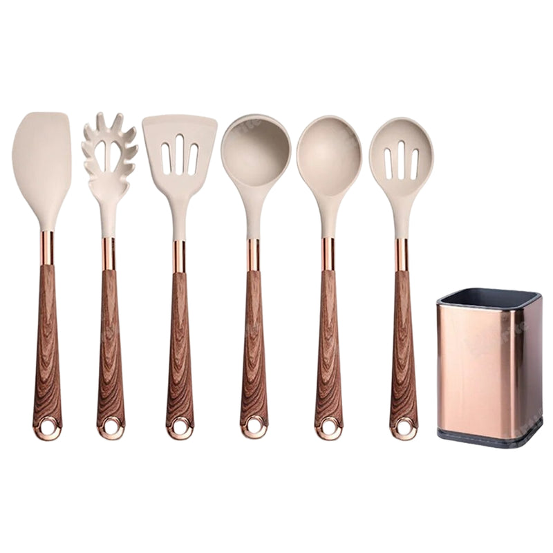 Anygleam Kitchen Utensils Non-stick Brown 6 Set Gold Plated Handle with Support Point and Storage Box Cooking Tool Accessories Heat Resistant Kitchenware