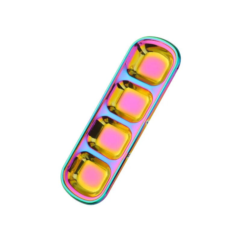 Anygleam Pink Rainbow Stainless Steel 4 Grid Seasoning Sauce Dish Plates Dipping Kitchenware