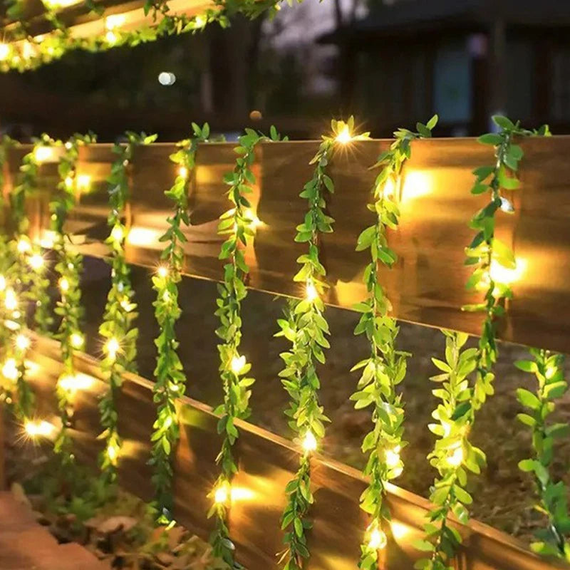 ANYDECO String Gleam Leaf Vines Green LED Artificial Hanging Lights for Party Decor