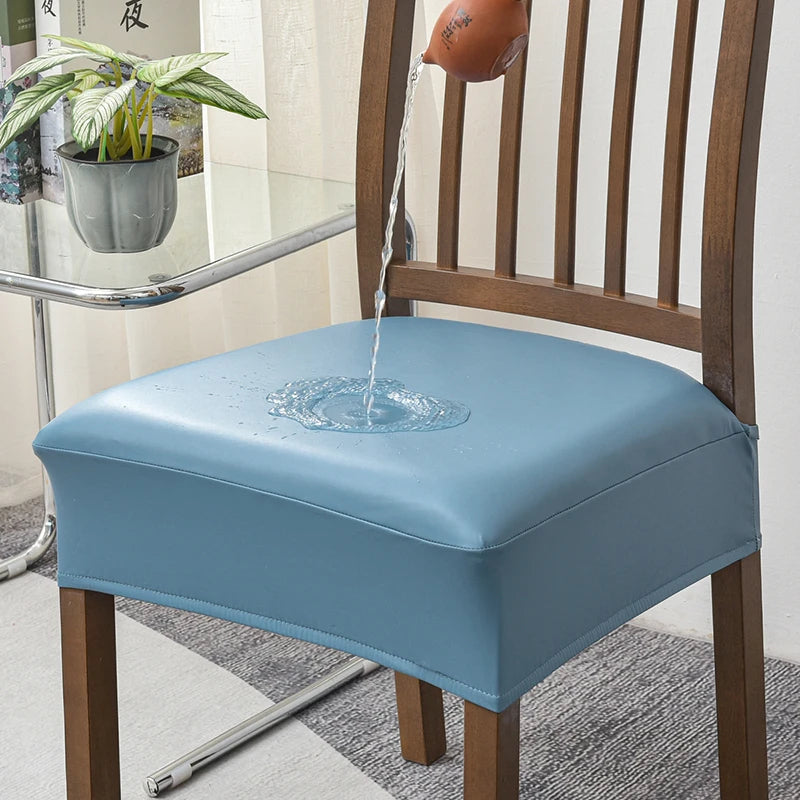 Anyseat  Chair Cover Lake Blue PU Leather Seat Slipcover Chair Cover for Kitchen Hotel Banquet Dining Living Room