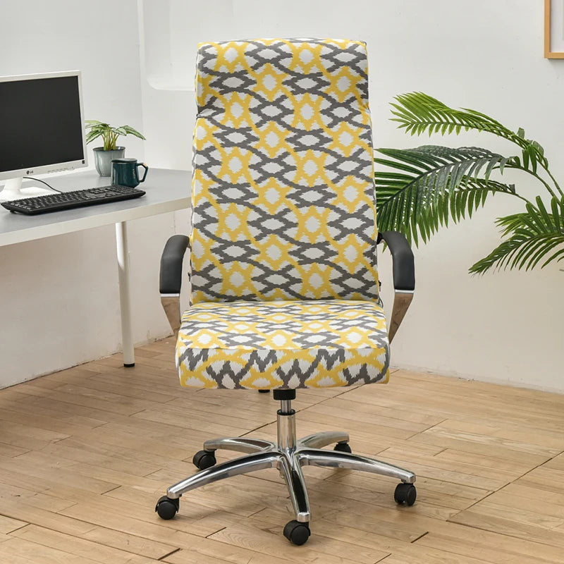 Anyseat Office Chair Cover Light Yellow Pattern Medium Non-Slip Rotating Seat Case Universal Armrest Chair Protector