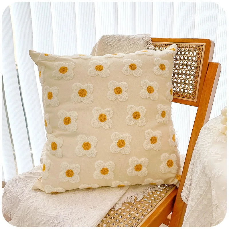 Anypillow Pillowcase Daisy Floral Embroidered Decorative Cushion Cover