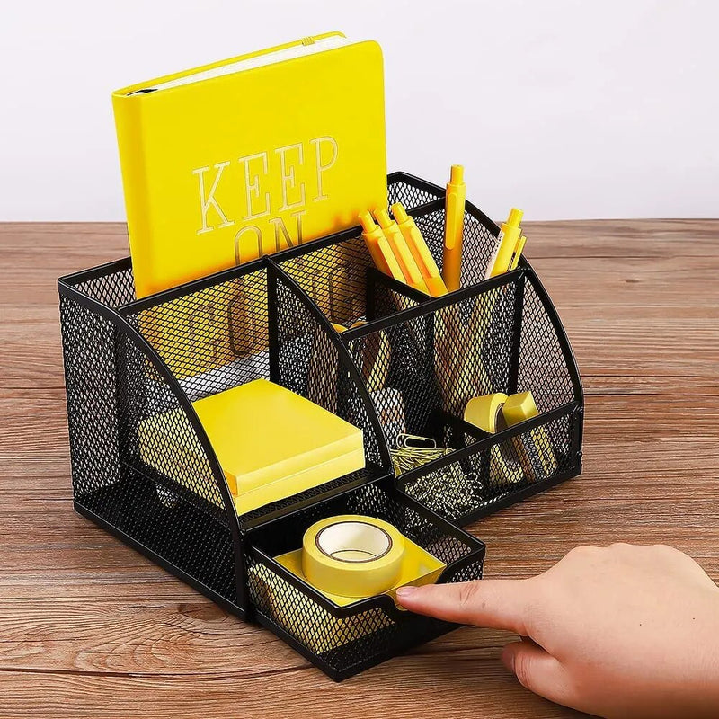 “AnyCraft Black Mesh Desk Organizer with Multi‑Compartment Storage for Office & School Supplies”