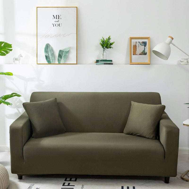 Anyhouz 2 Seater Sofa Cover Plain Army Green Style and Protection For Living Room Sofa Chair Elastic Stretchable Slipcover