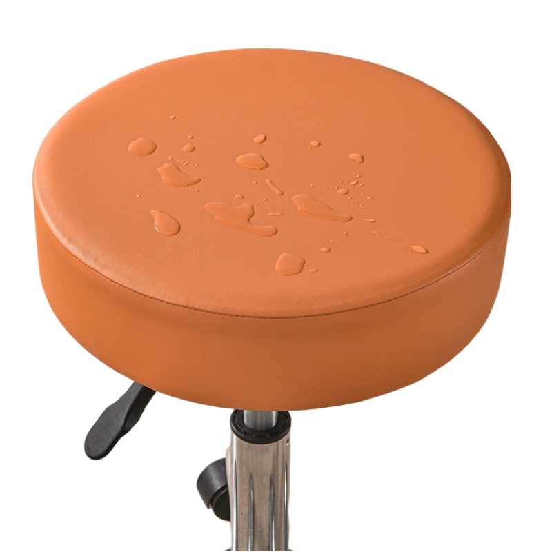 ANYHOUX Barstool Cushion Cover Orange Elastic Bands Slipcover for Swivel Chair Barstool Washable PU Leather Cushion Cover