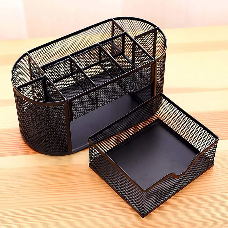 “AnyCraft Black Metal Mesh Desk Organizer with Large‑Capacity Compartments for Office & School Supplies”
