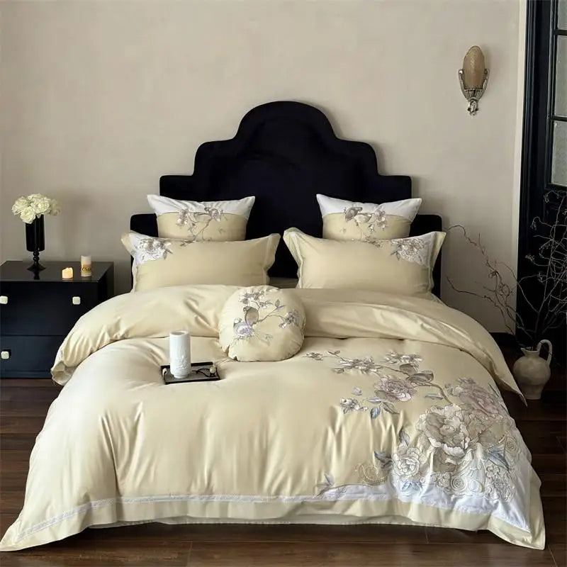 Anycozy Duvet Cover Set Yellow Fitted Bed Sheet Ultra Soft Egyptian Cotton Embroidery Comfortable Bedding