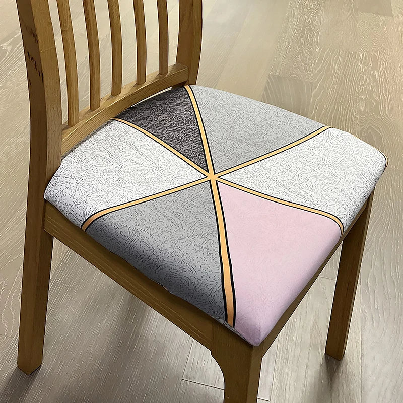Anyseat Chair Cover Grey and Pink with Gold Linear Pattern Print Stretch Seat Cover for Home Dinning Kitchen Washable Removable