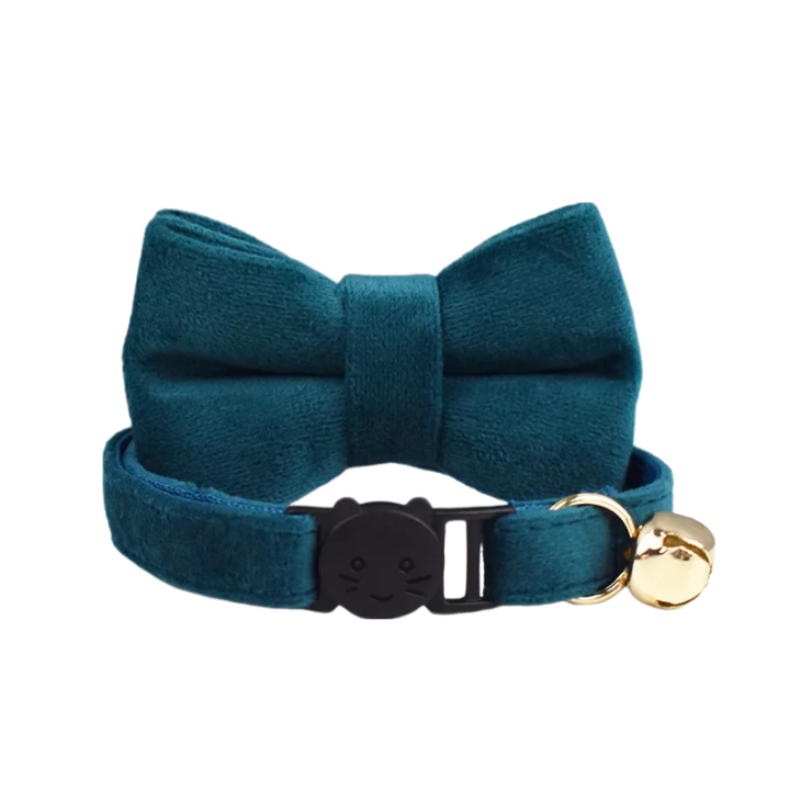 ANYWAGS Cat Collar Navy Blue Bow Large with Safety Buckle, Bell, and Durable Strap Stylish and Comfortable Pet Accessory