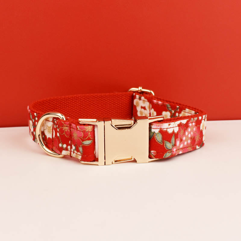 ANYWAGS Pet Collar Red Floral Stylish Accessory with Safety Buckle Durable Strap