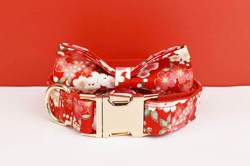 ANYWAGS Pet Bow Collar Red Floral Stylish Accessory with Safety Buckle Durable Strap