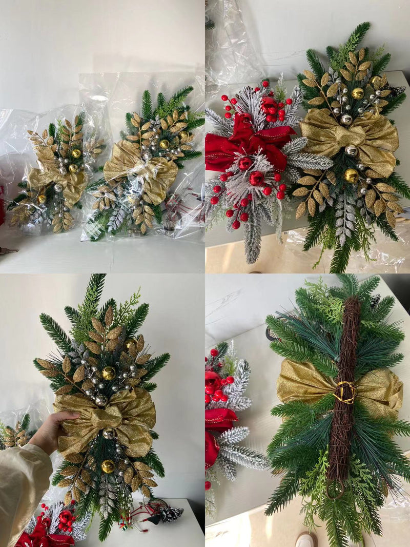 ANYDECO Christmas Wreath Green Ribbon Hanging Decorative Ornaments