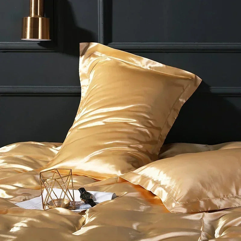 ANYHOUZ Pillowcase Yellow Luxury Soft Natural Mulberry Silky Two Sided Satin Cover