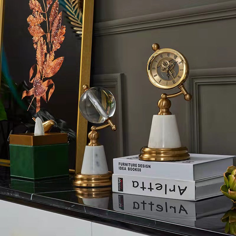 ANYHOUZ Luxury Gold Metal – Clock Showpiece Sculpture for Living Room, House Display & Elegant Crafts Ornaments