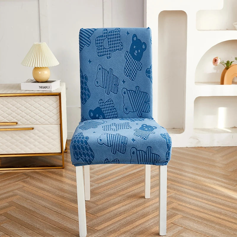 Anyseat Chair Cover Blue Bear Design with Anti-Dirt and Elastic Material for Dining Room Kitchen Wedding Hotel Banquet Restaurant