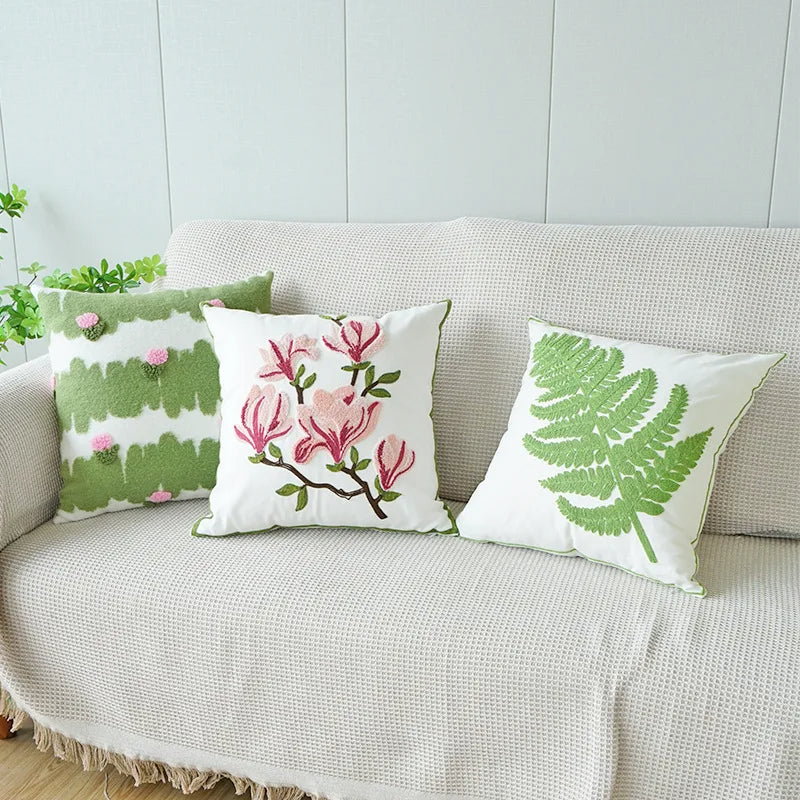 Anypillow Pillowcase White Fern Leaf Embroidered Decorative Cushion Cover