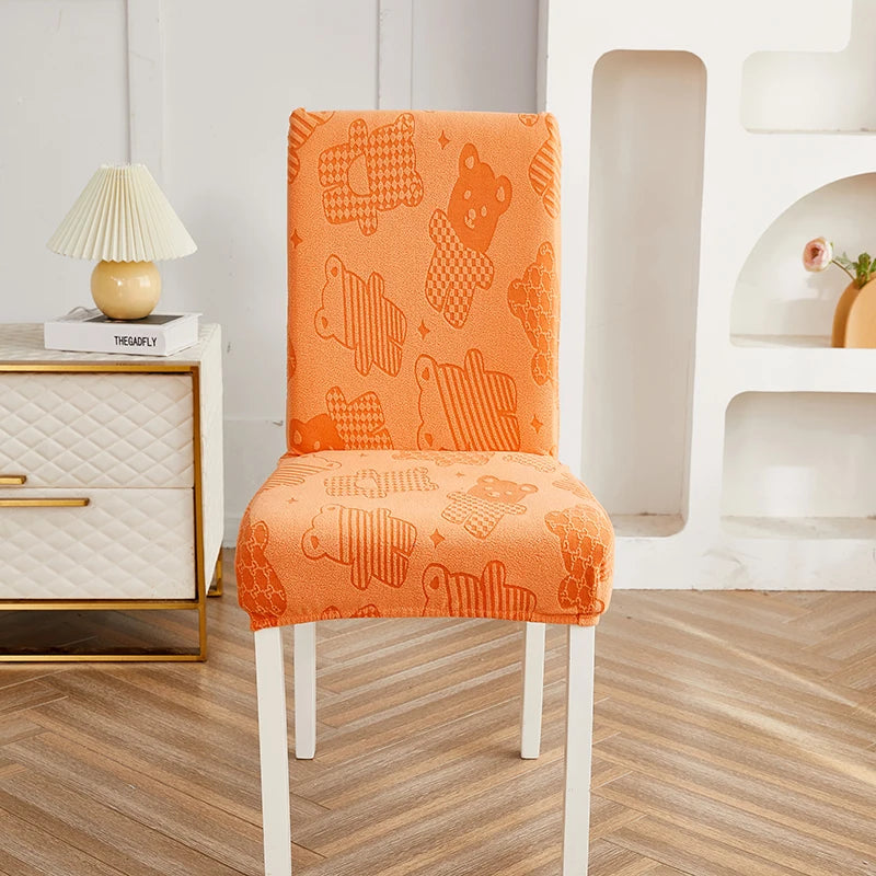 Anyseat Chair Cover Orange Bear Design with Anti-Dirt and Elastic Material for Dining Room Kitchen Wedding Hotel Banquet Restaurant