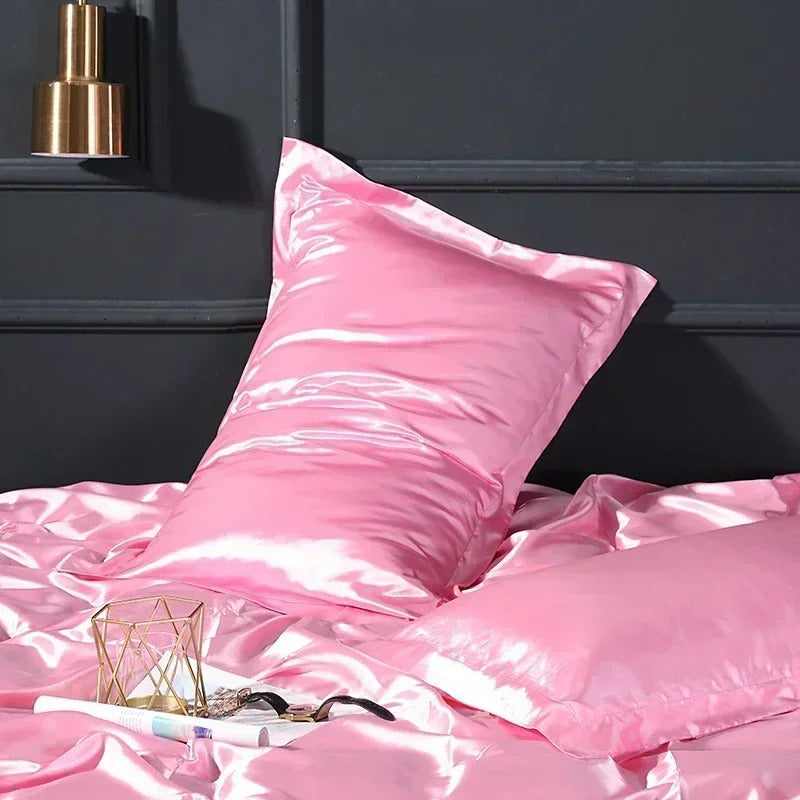ANYHOUZ Pillowcase Pink Luxury Soft Natural Mulberry Silky Two Sided Satin Cover