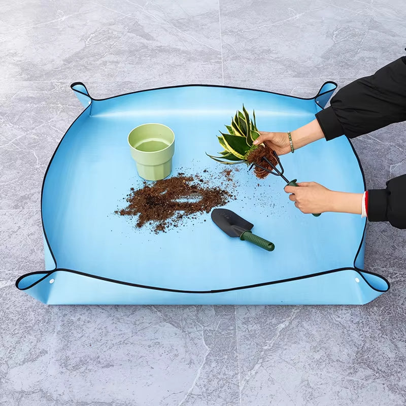 ANYHOUZ Garden Planting Mat Blue Foldable Potting Tray Reusable Waterproof Transplanting Pad