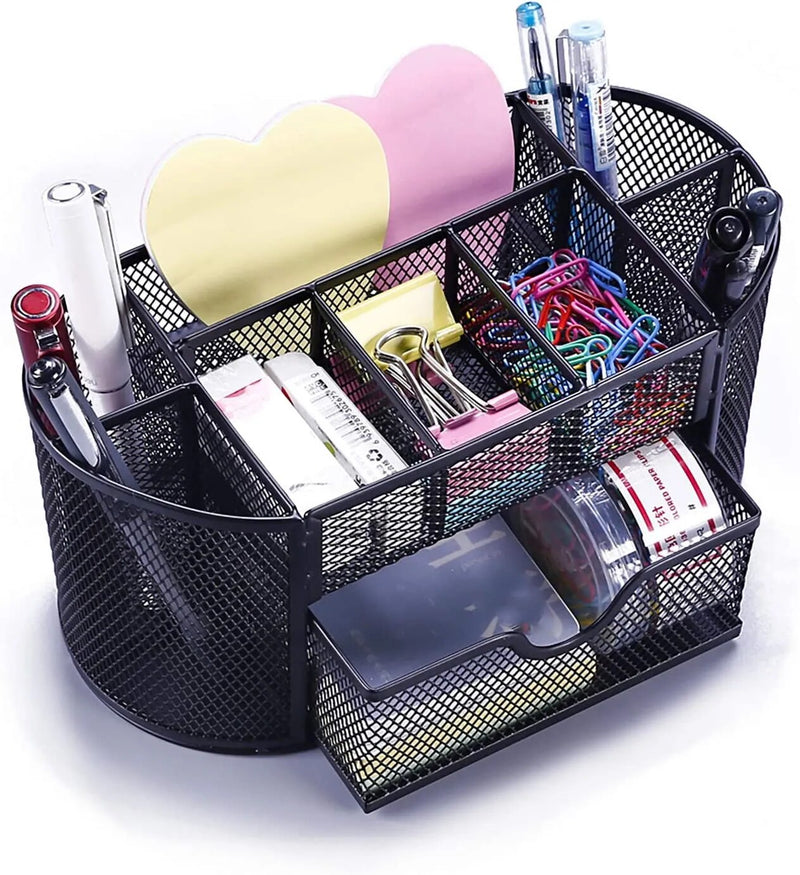“AnyCraft Black Metal Mesh Desk Organizer with Large‑Capacity Compartments for Office & School Supplies”