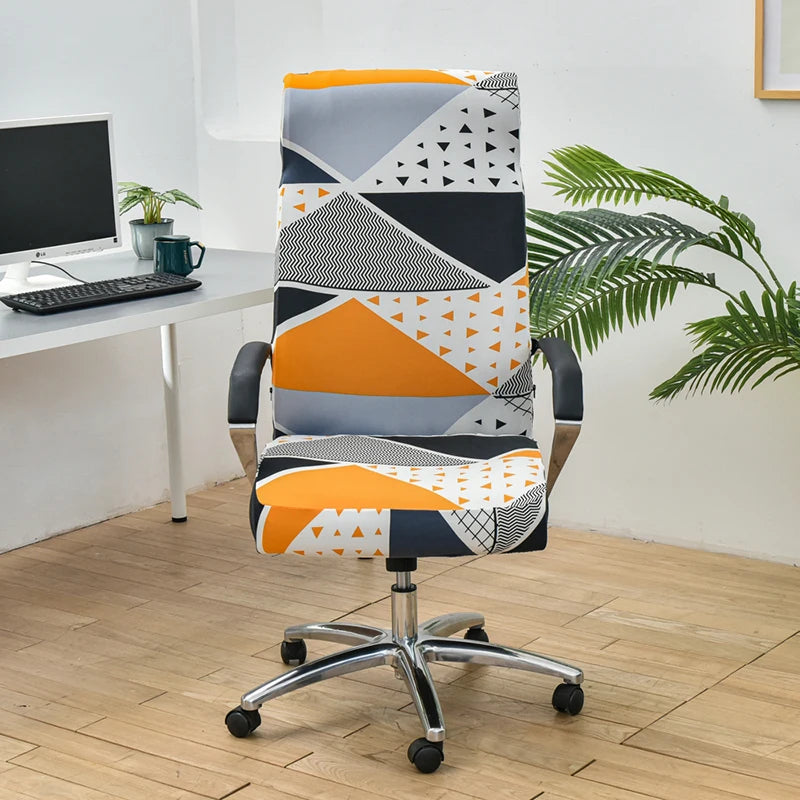 Anyseat Office Chair Cover Orange White Geometric Large Non-Slip Rotating Seat Case Universal Armrest Chair Protector
