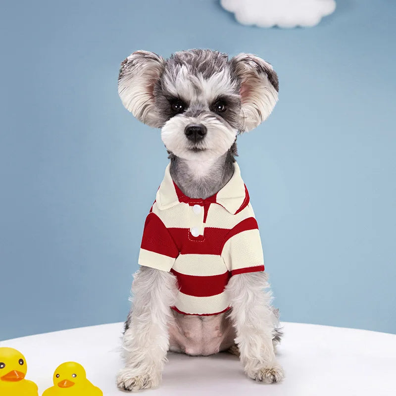 ANYWAGS Pet Clothes Stripe Red and White Breathable Summer Polo Shirt for Cosplay and Formal Occasions