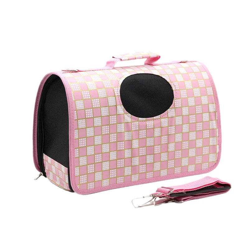 ANYWAGS Pet Carrier Medium Checkered Pink Shoulder Sling Bags for Small Pet Carrying Accessories