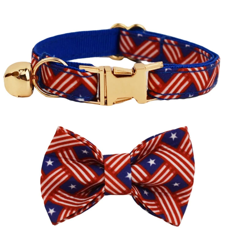 ANYWAGS Cat Collar Banner Blue Bow Large with Safety Buckle, Bell, and Durable Strap Stylish and Comfortable Pet Accessory