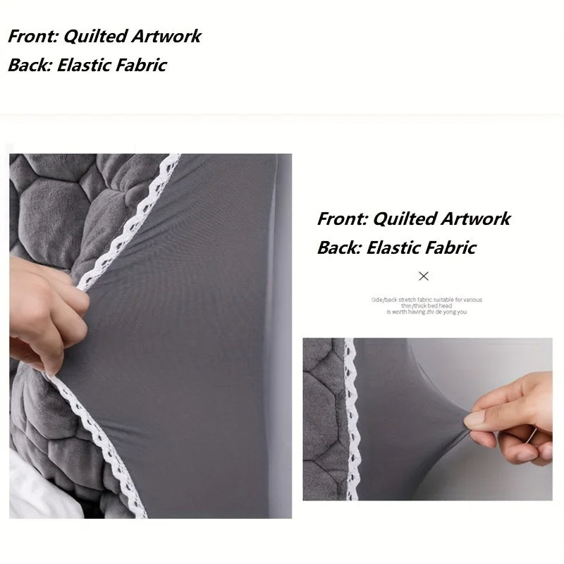 Anycozy Headboard Cover Light Gray Zigzag Pattern Super Soft Smooth Quilted Velvet Bed Back Dust Protector Cover 150x70cm